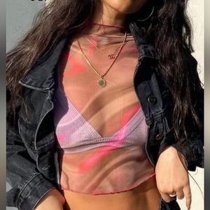 Pink mesh crop top